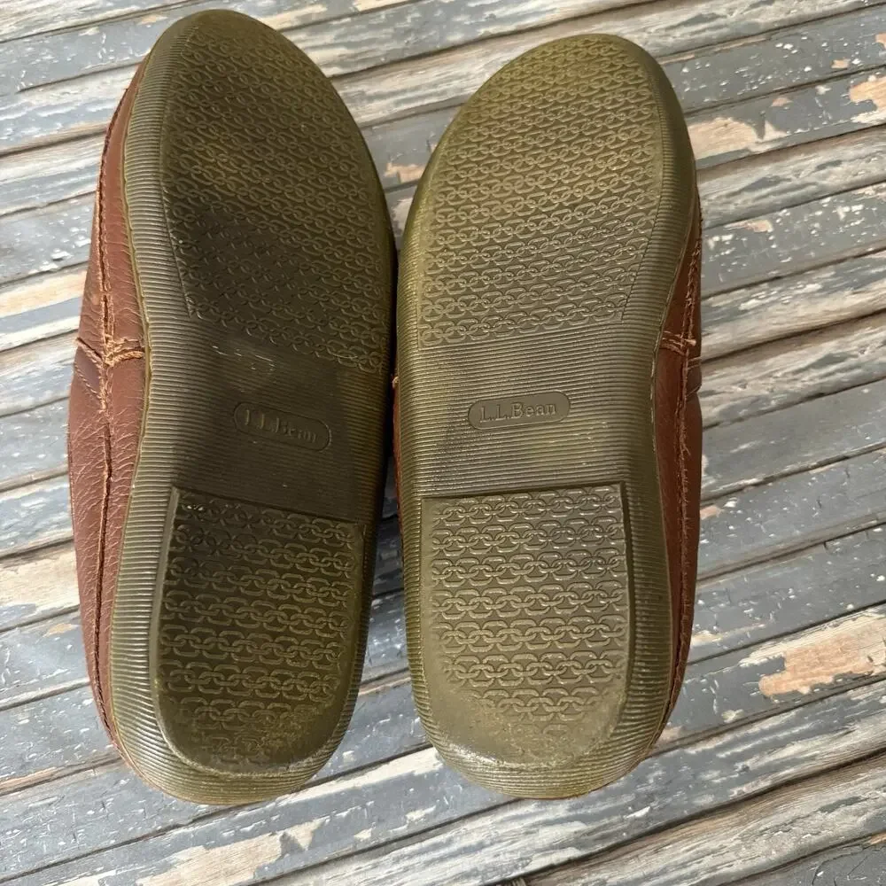 LL Bean Elkhide Scuff Slippers Men Size 7 Brown Leather Padded Comfort 272349